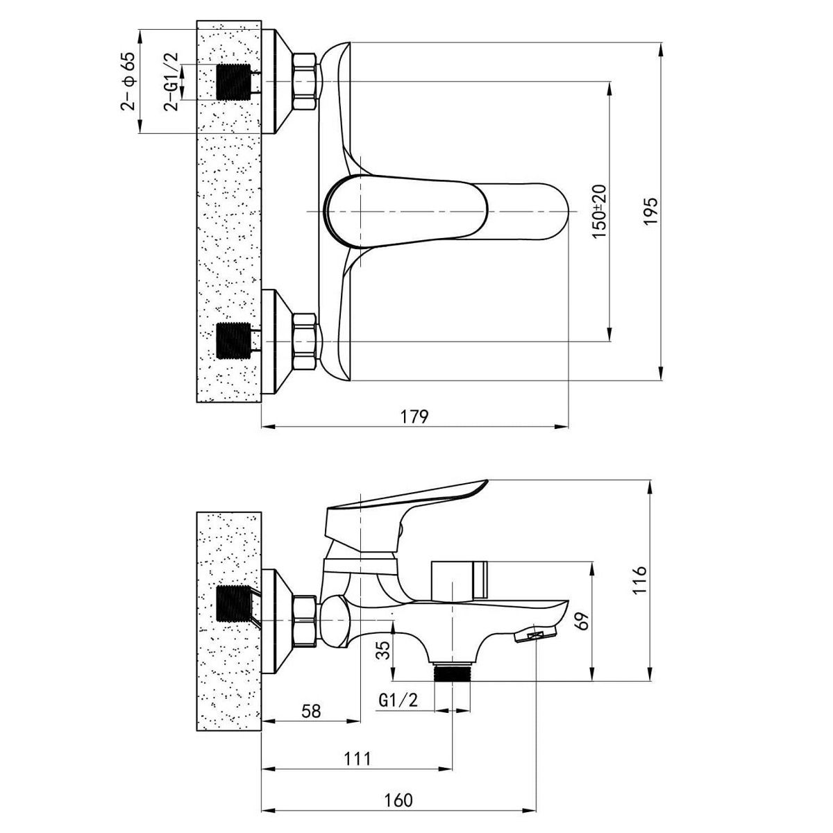 Смеситель для ванны Esko Asti AT 54 w/a однорычажный короткий излив