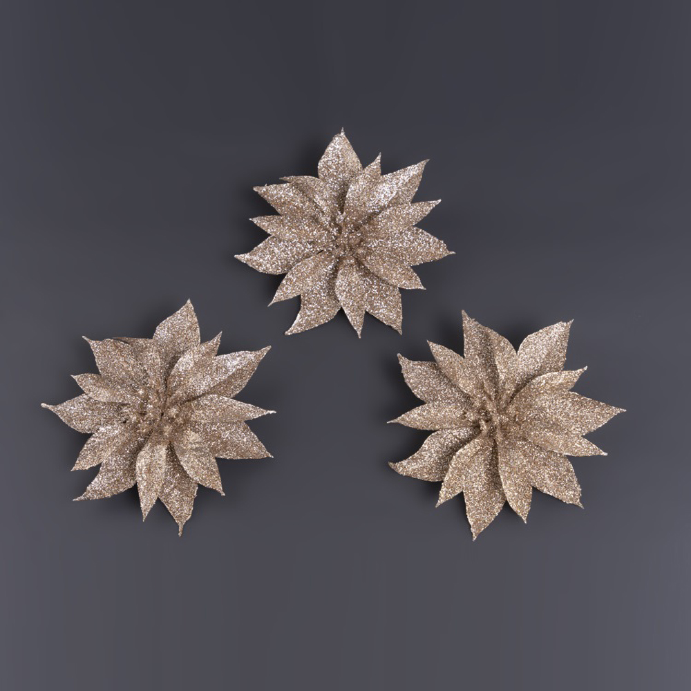 Украшение новогоднее Моя Елочка Цветок на прищепке d9 см шампань 3 шт 2024-2877