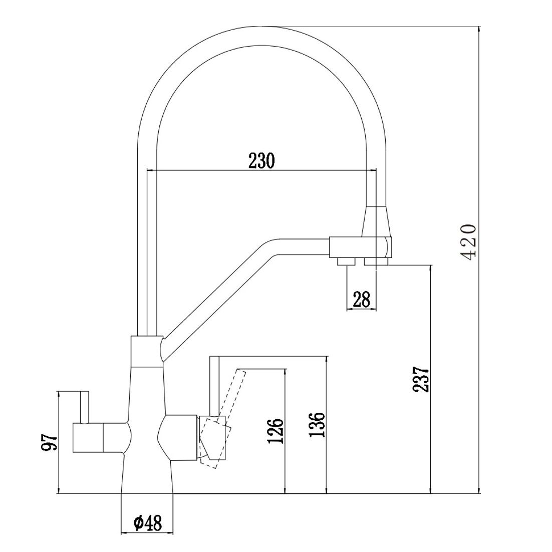 Смеситель для кухни Esko K25GMB однорычажный с подключением к фильтру черный