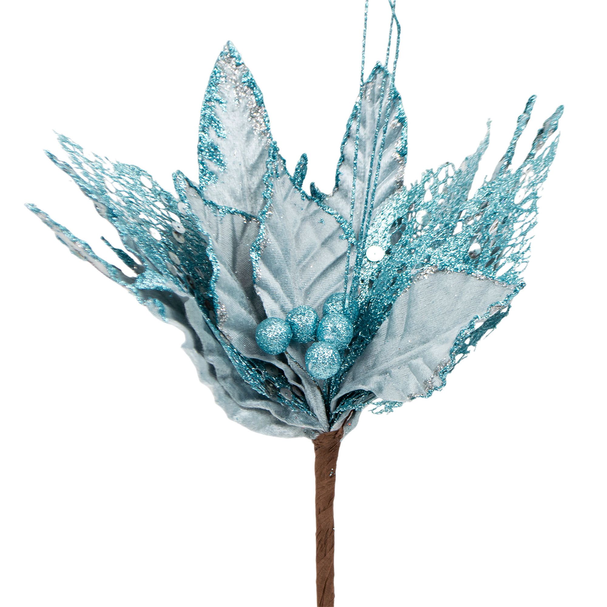 Украшение новогоднее Пуансеттия 33х39 см серебряный/голубой 755417