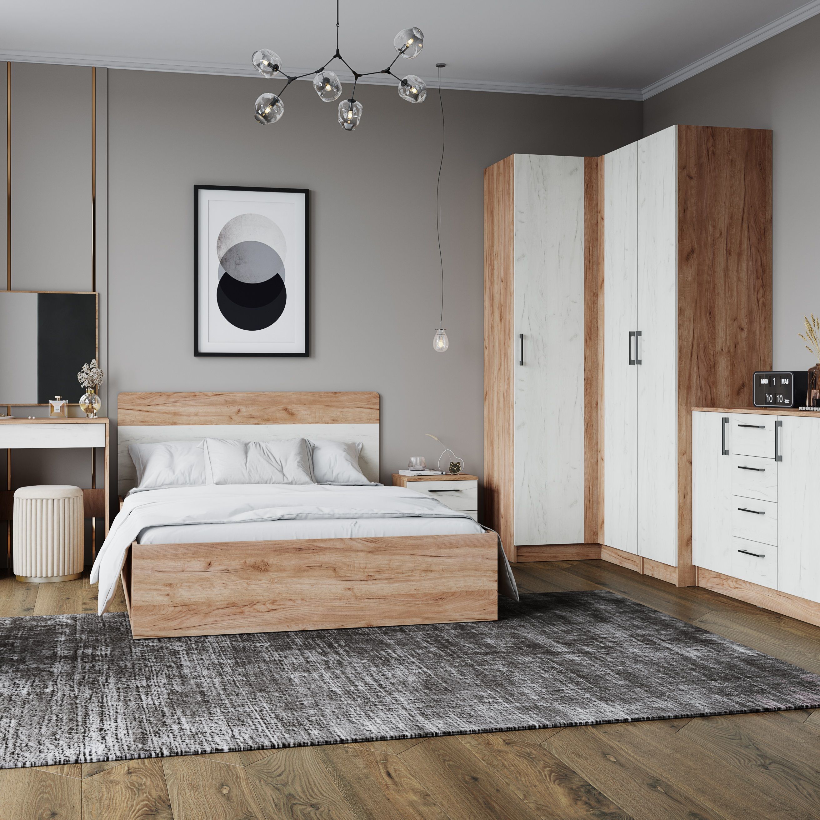 Шкаф угловой Вегас 1000х2200х1000 мм Дуб крафт табачный/Дуб крафт белый