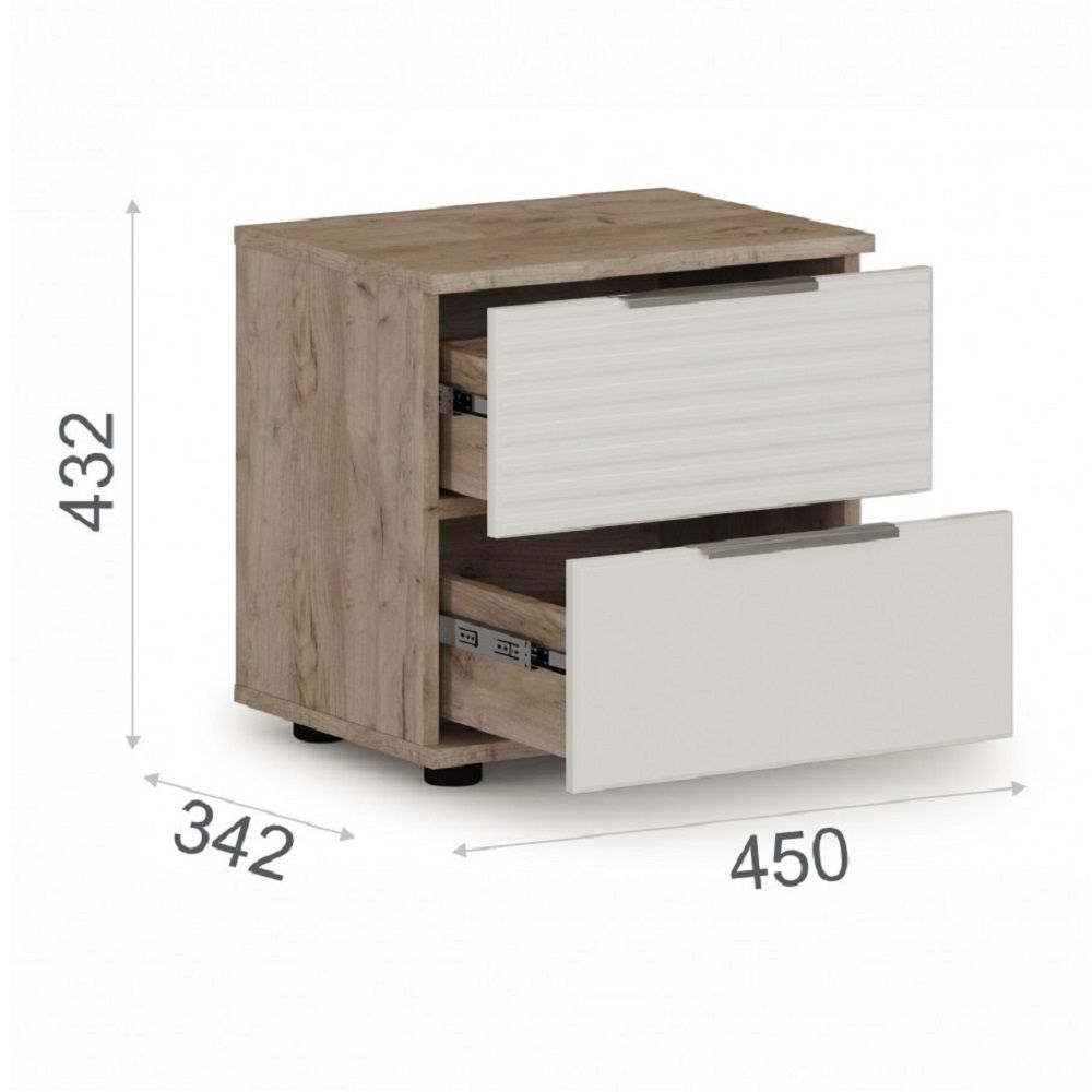 Тумба прикроватная Джулия 450х440х350 мм 2 ящика Дуб Крафт серый/Белый глянец