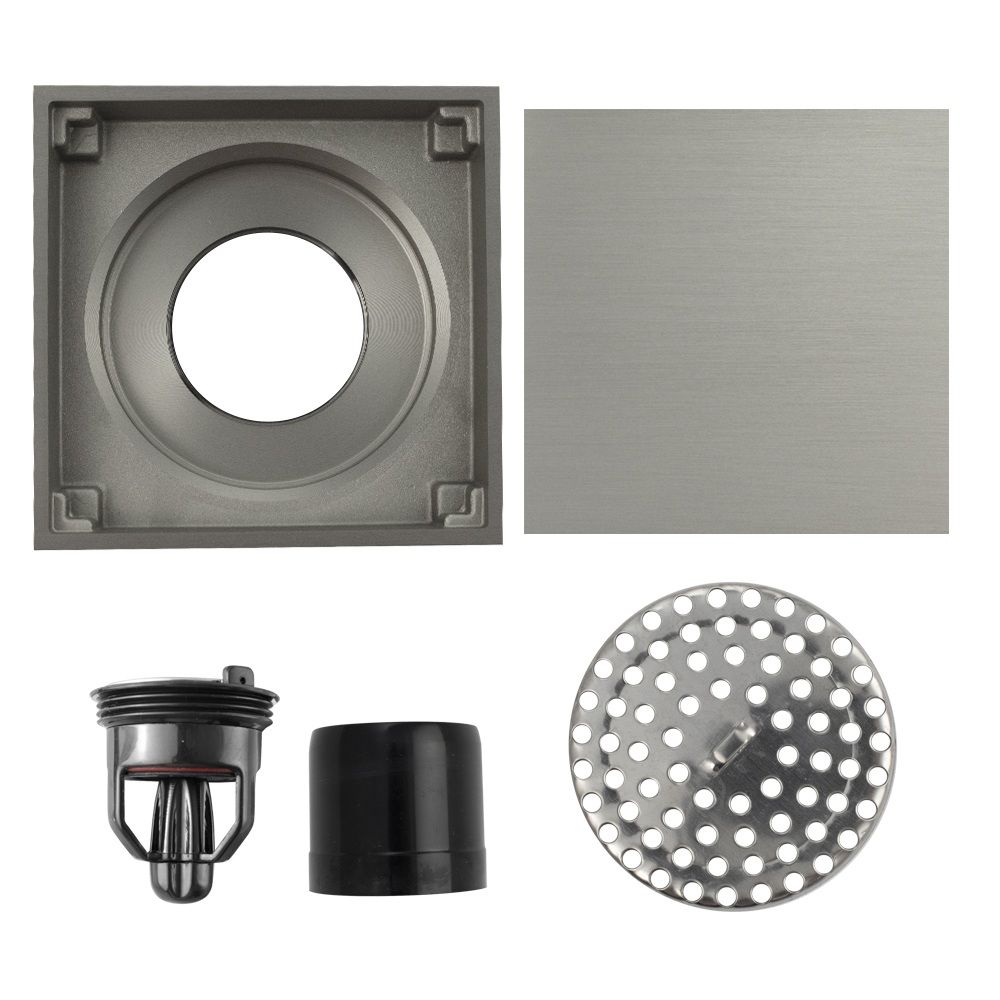 Трап вертик спуск 50 мм латунный хром матовый крышка литая 100х100 мм