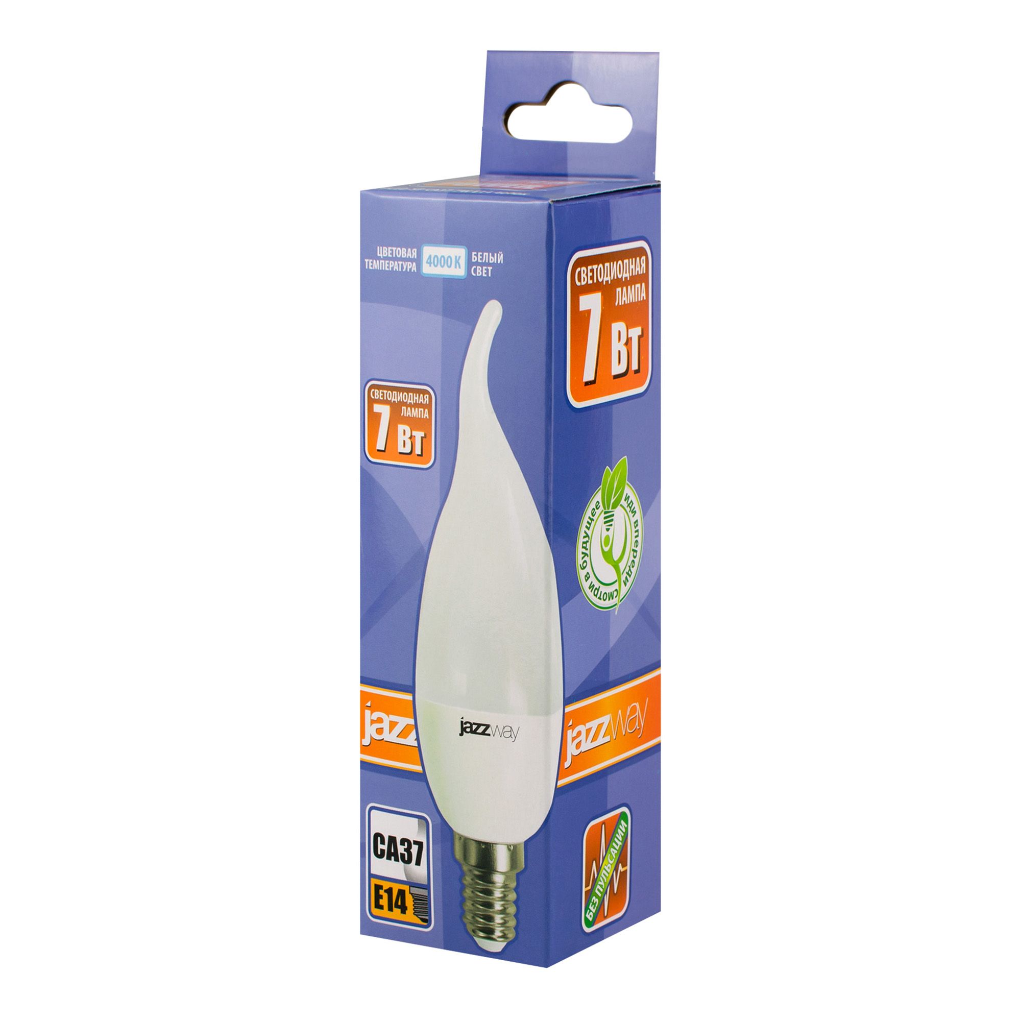 ЛАМПА светодиодная бел.свет свеча на ветру E14 230 7 Вт 520Лм 4000K CA37 Jazzway