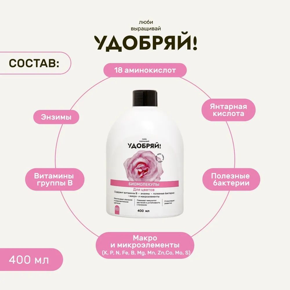 Удобрение для цветов Удобряй! Биомолекулы 400 мл