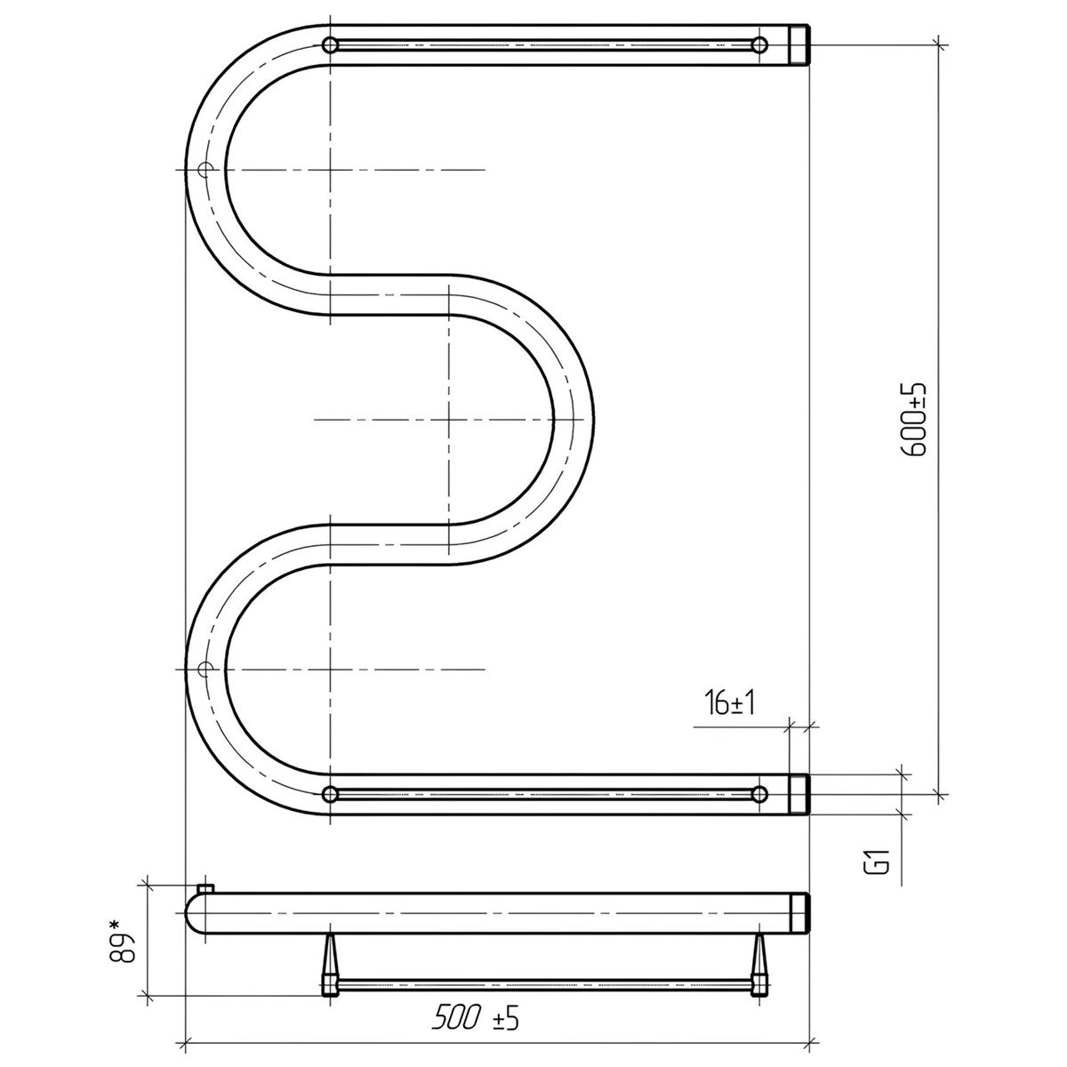 Полотенцесушитель водяной М-образный ПСВ-06-03 50х60 см с полкой