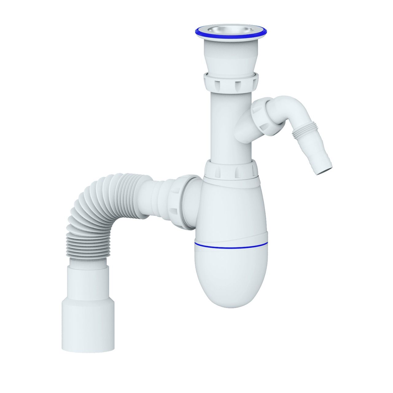 Сифон для раковины 1 1/2"х40 с отводом для стиральной машины и гофротрубой Unicorn В320V