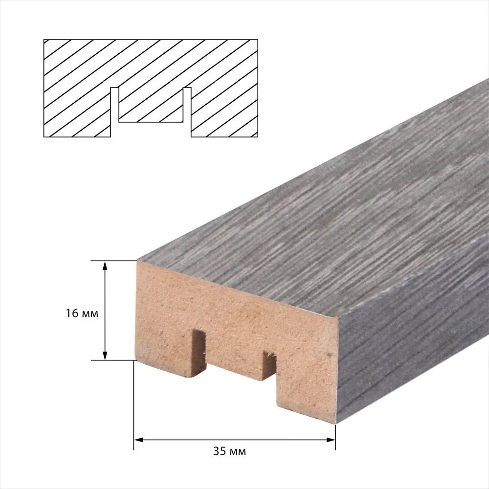 Рейка МДФ интерьерная 2700х16х35 мм Дуб серый