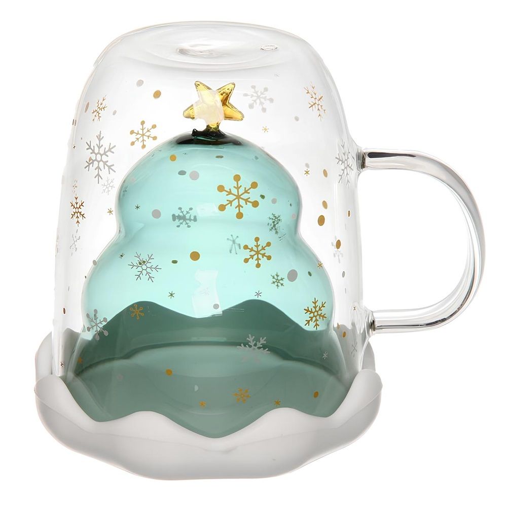 Кружка стеклянная Елочка 300 мл с крышкой (60)