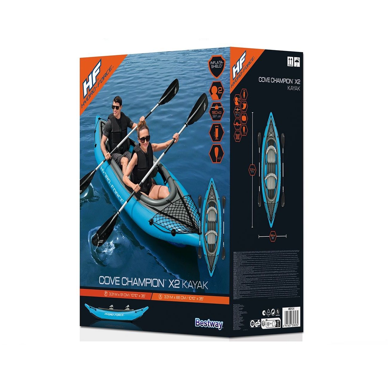 Байдарка надувная 331x88 см до 220 кг (весла, насос, сумка) Bestway Cove Champion X2 65131