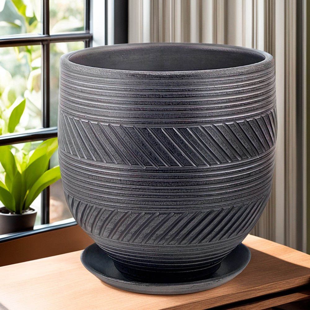 Горшок цветочный Страйп графит овал 23 см 5,5 л