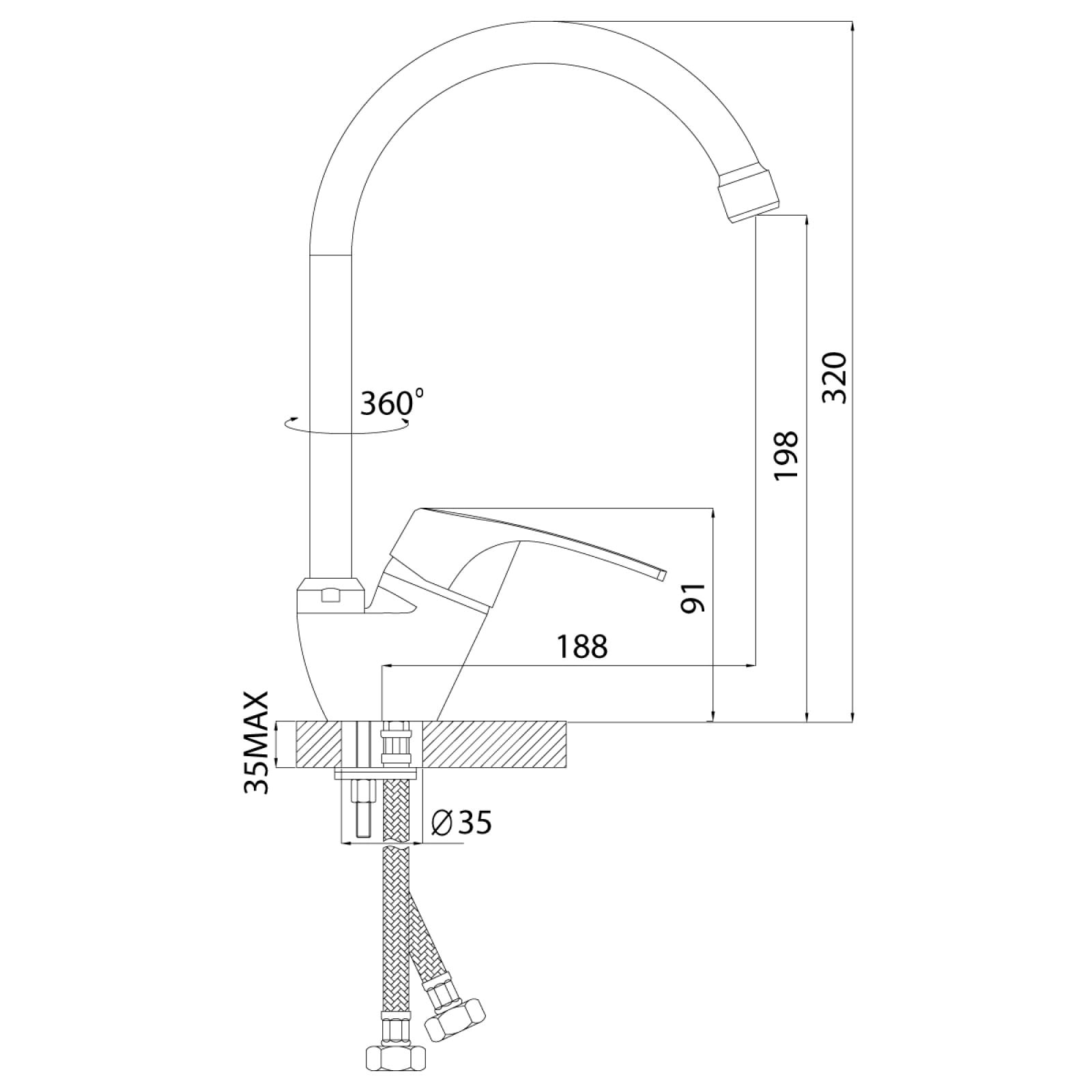 D40-23 Смеситель одноручный (40 мм) для кухни, с высоким поворотным изливом 180 мм, хром D40-23 (100