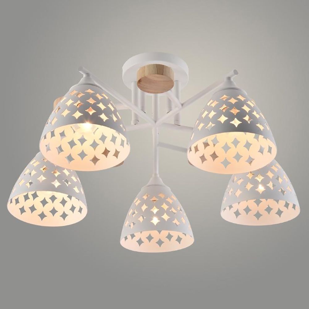 Люстра потолочная XA1527B/5 WH+WOOD 5х60Вт E27 d52 см h25 см белый/дерево