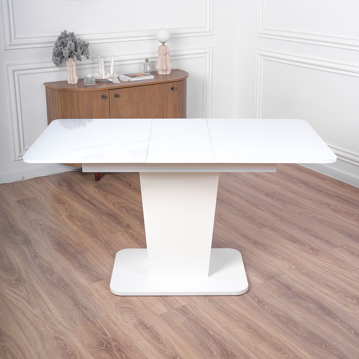 Стол раздвижной Грант 1100/1400х700х750 мм Белый, ЛДСП/Стекло RAL9003