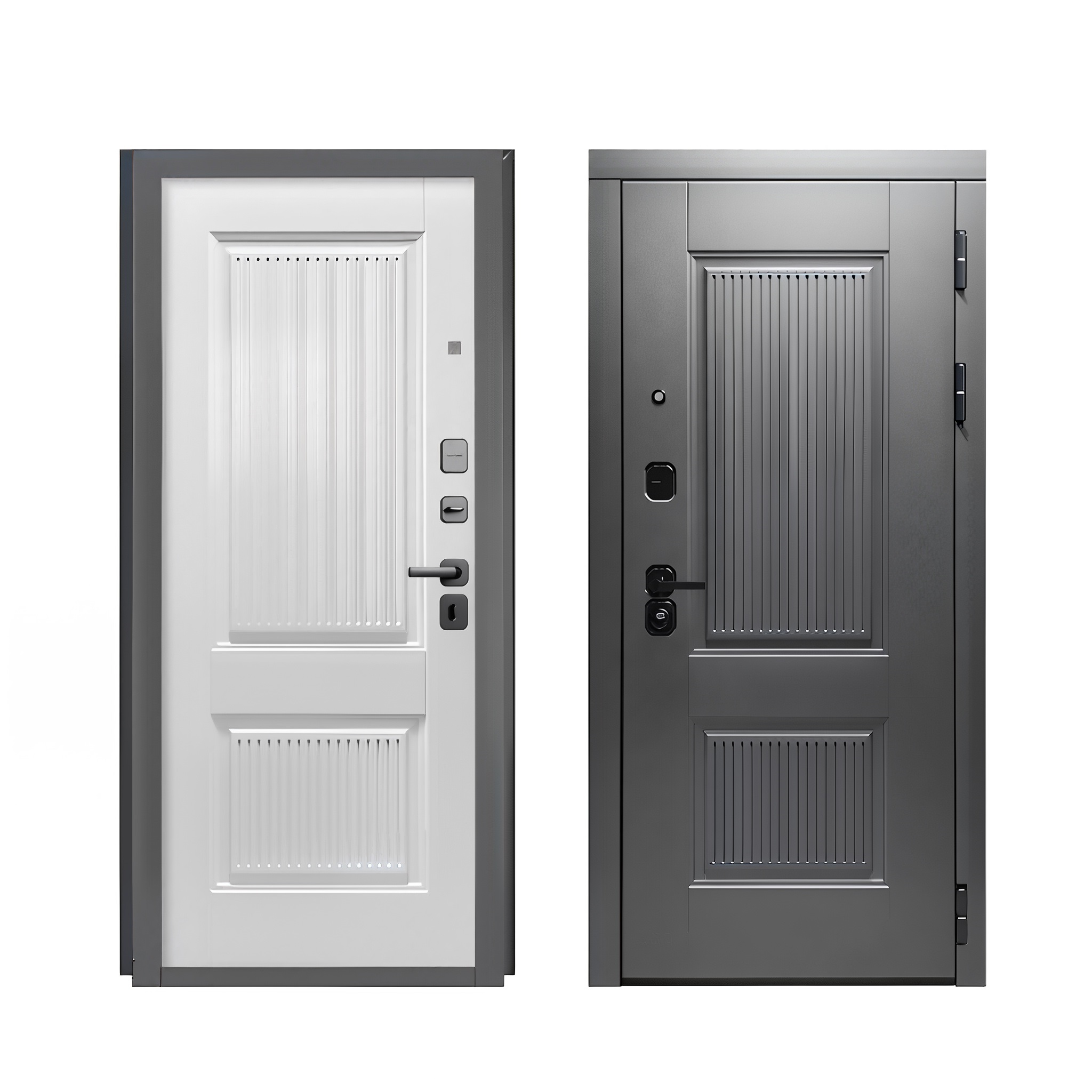 Дверь металл Рона бетон графит Бетон снежный Черный муар 860х2050 мм R