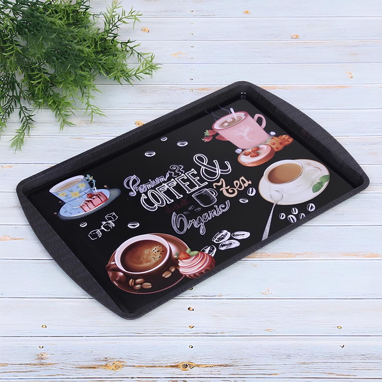 Поднос сервировочный жестяной Coffee time 38х24 см микс