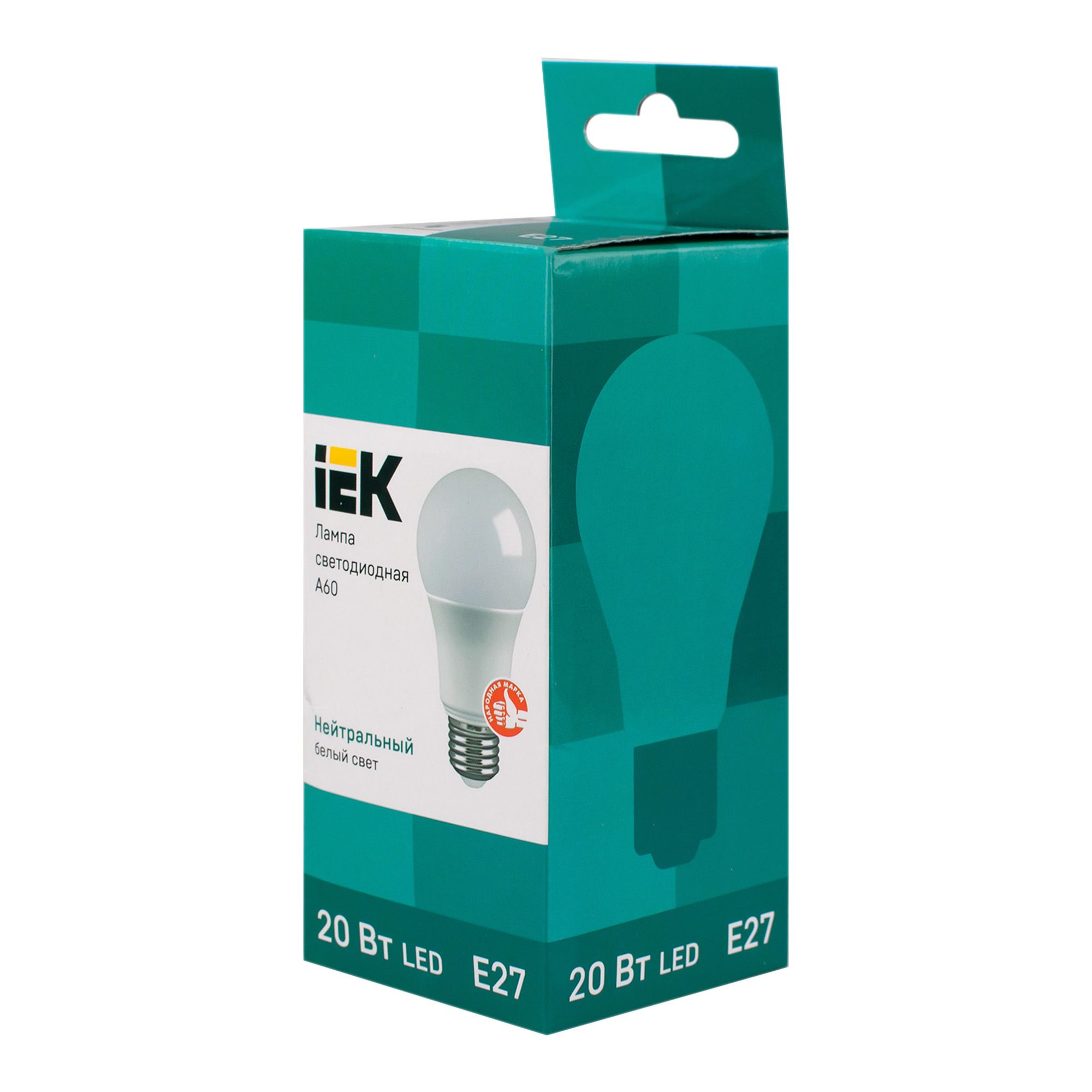 Лампа светодиодная E27 A60 20 Вт грушевидная 4000К 1800 лм 230-240В ИЭК LLE-A60-20-230-40-E27