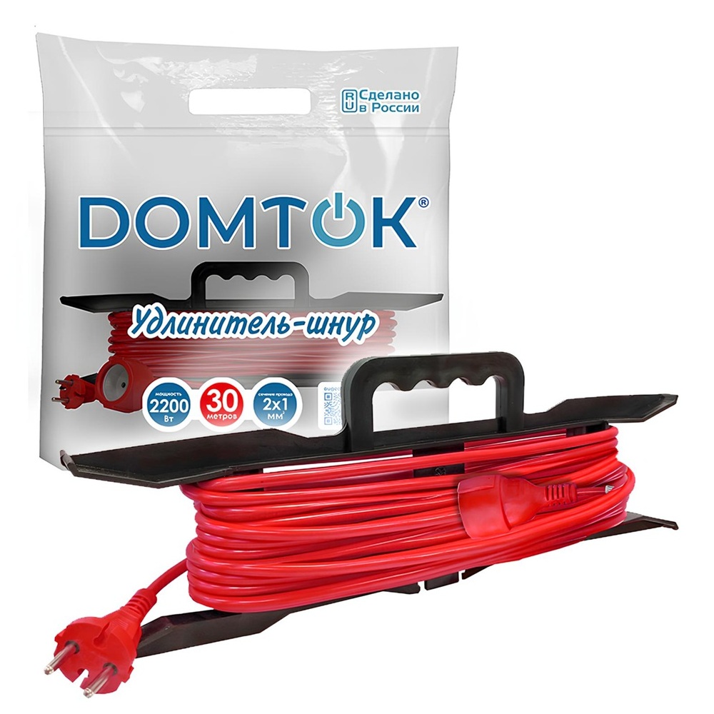 Удлинитель силовой на рамке Domtok Пвс 2х1 1 гнездо 30 м 10 A IP44 б/з красный