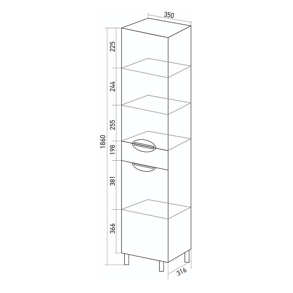 Пенал Кассиопея 35 350х1860х320 мм правый