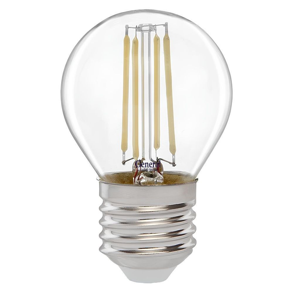 Лампа светодиодная филамент General FLP 15Вт 6500К Е27 шар прозрачная