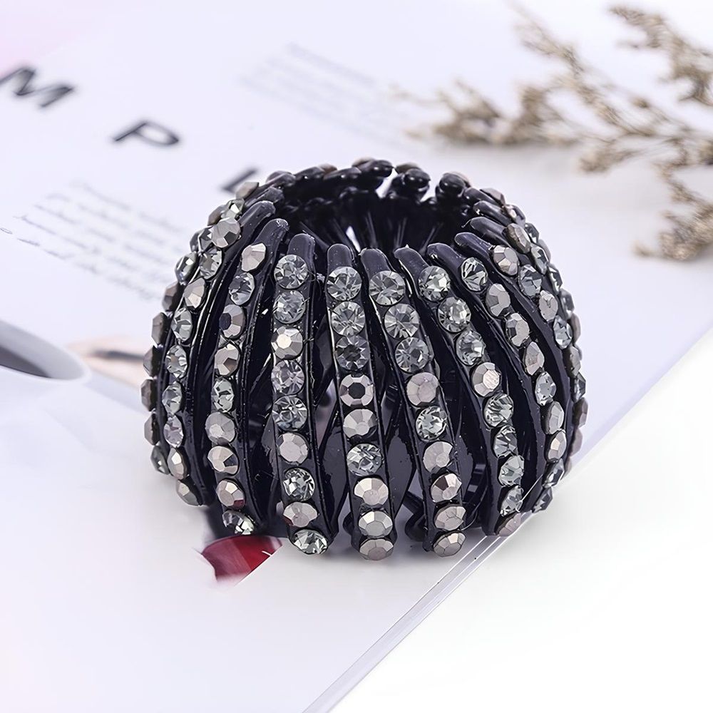 Заколка-автомат пластиковая Klever черный со стразами 7х14 см