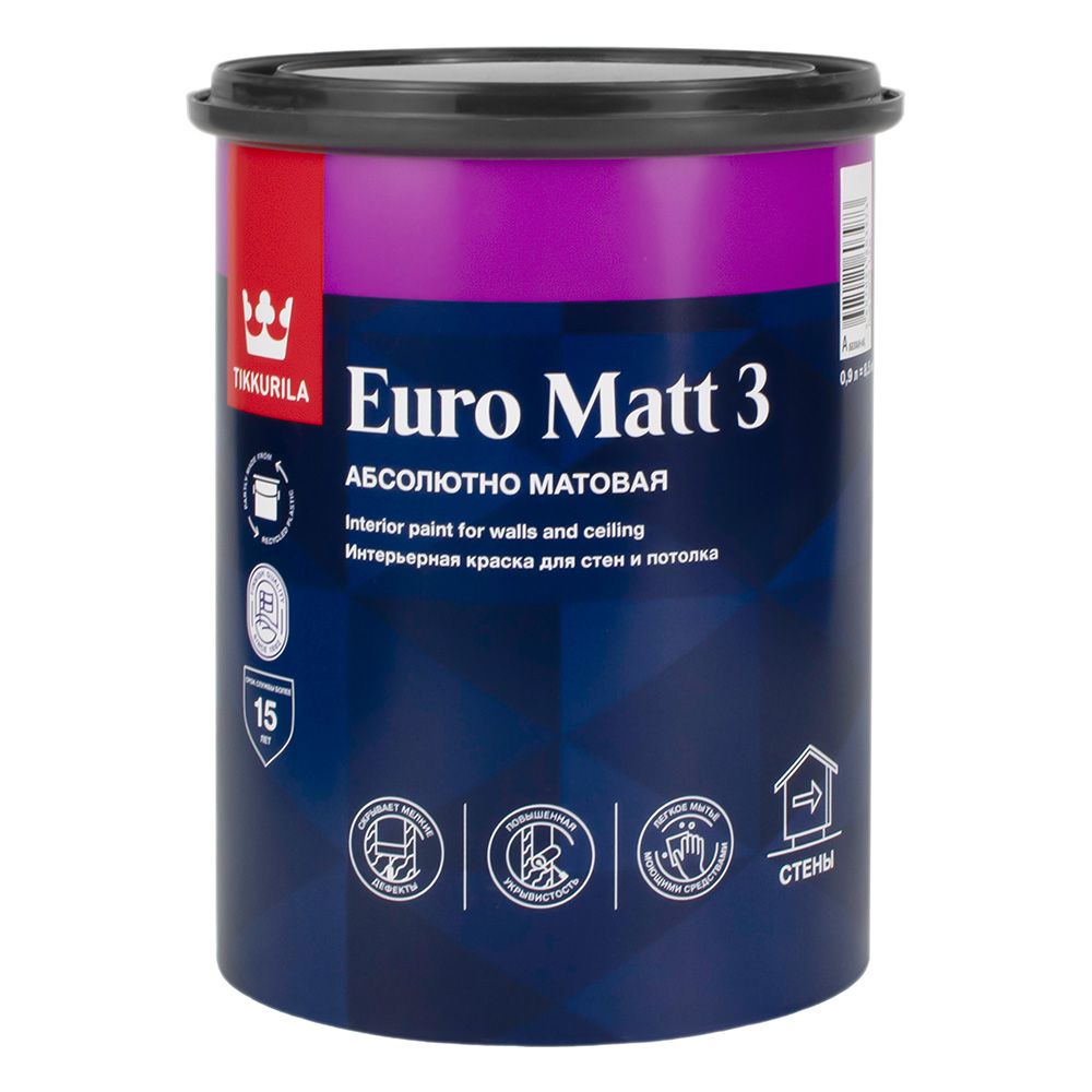 Краска водно-дисперсионная Tikkurila Euro3 A белая 0,9 л