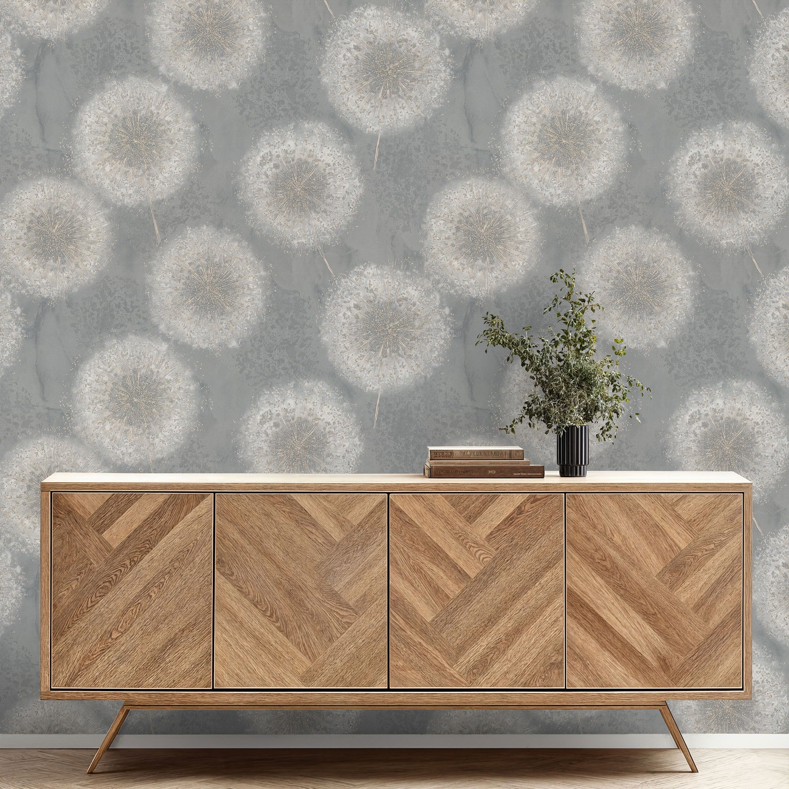 Обои Euro Decor Ray 7296-22 серые растительный принт 1,06х10,05 м