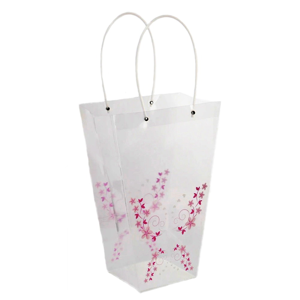 Пакет подарочный для цветов 15х16х29х42 см прозрачный c нежно-розовыми цветочками