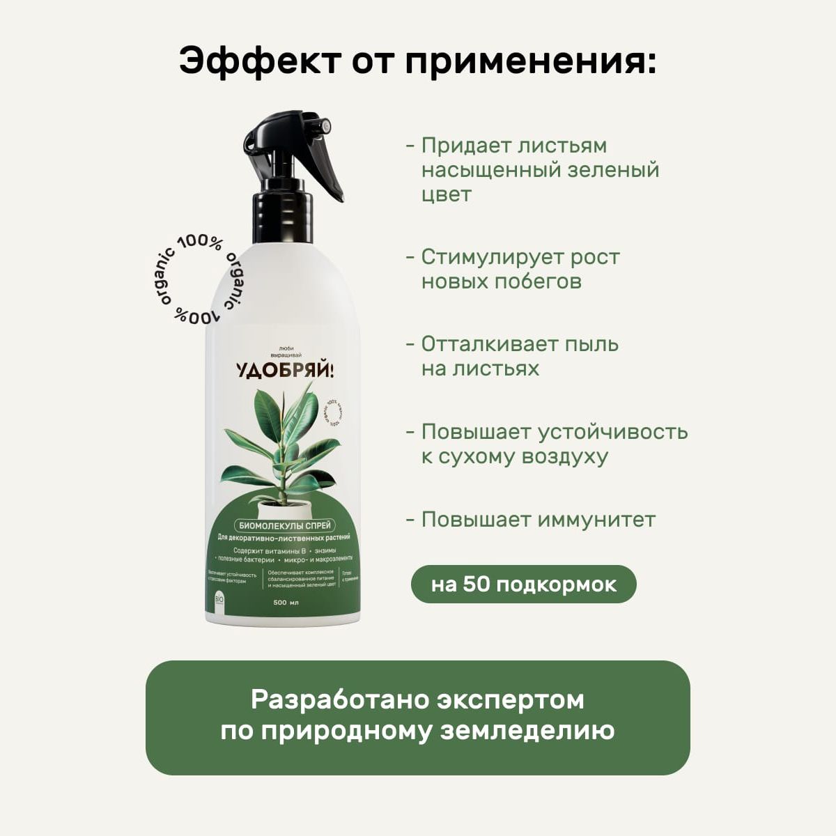 Удобрение спрей для декоративно-лиственных растений Удобряй! Биомолекулы 500 мл
