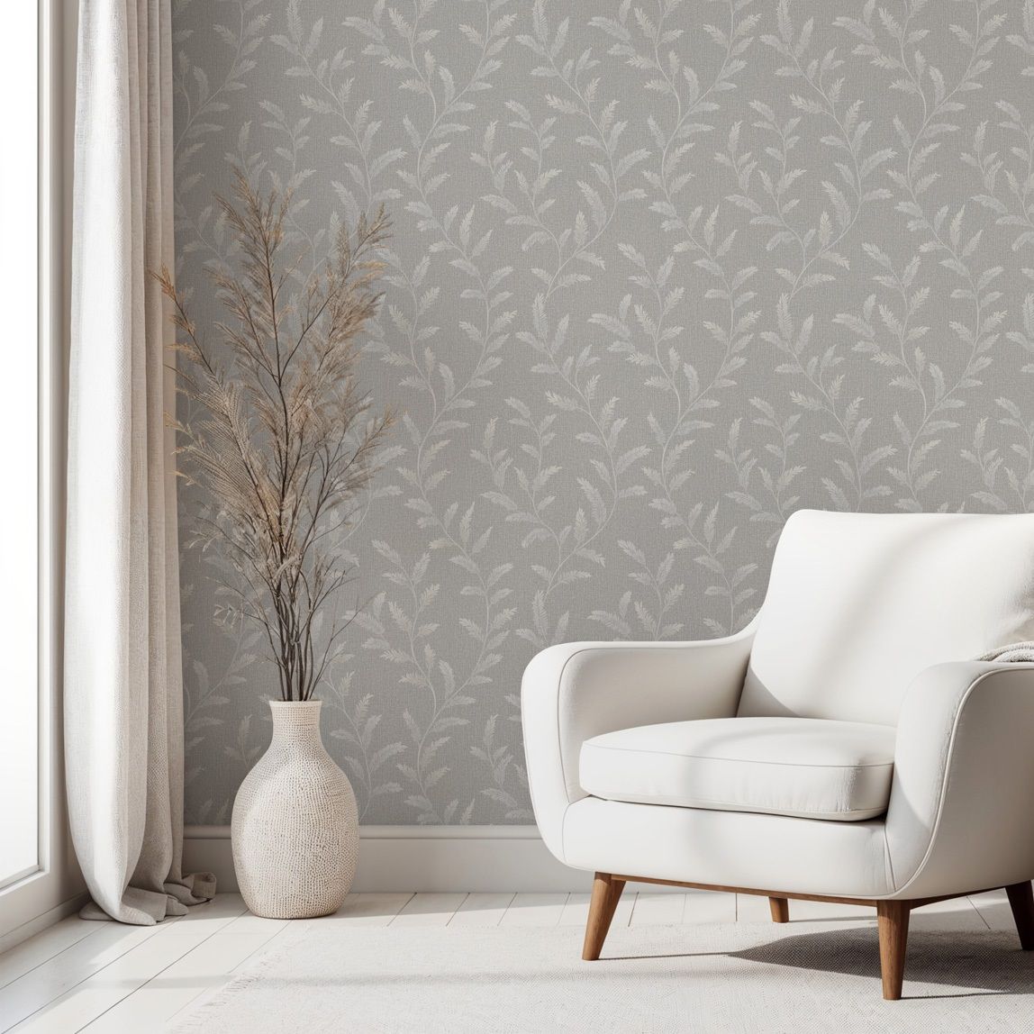 Обои WallSecret Shalfey 9106-24 серые листья 1,06х10,05 м