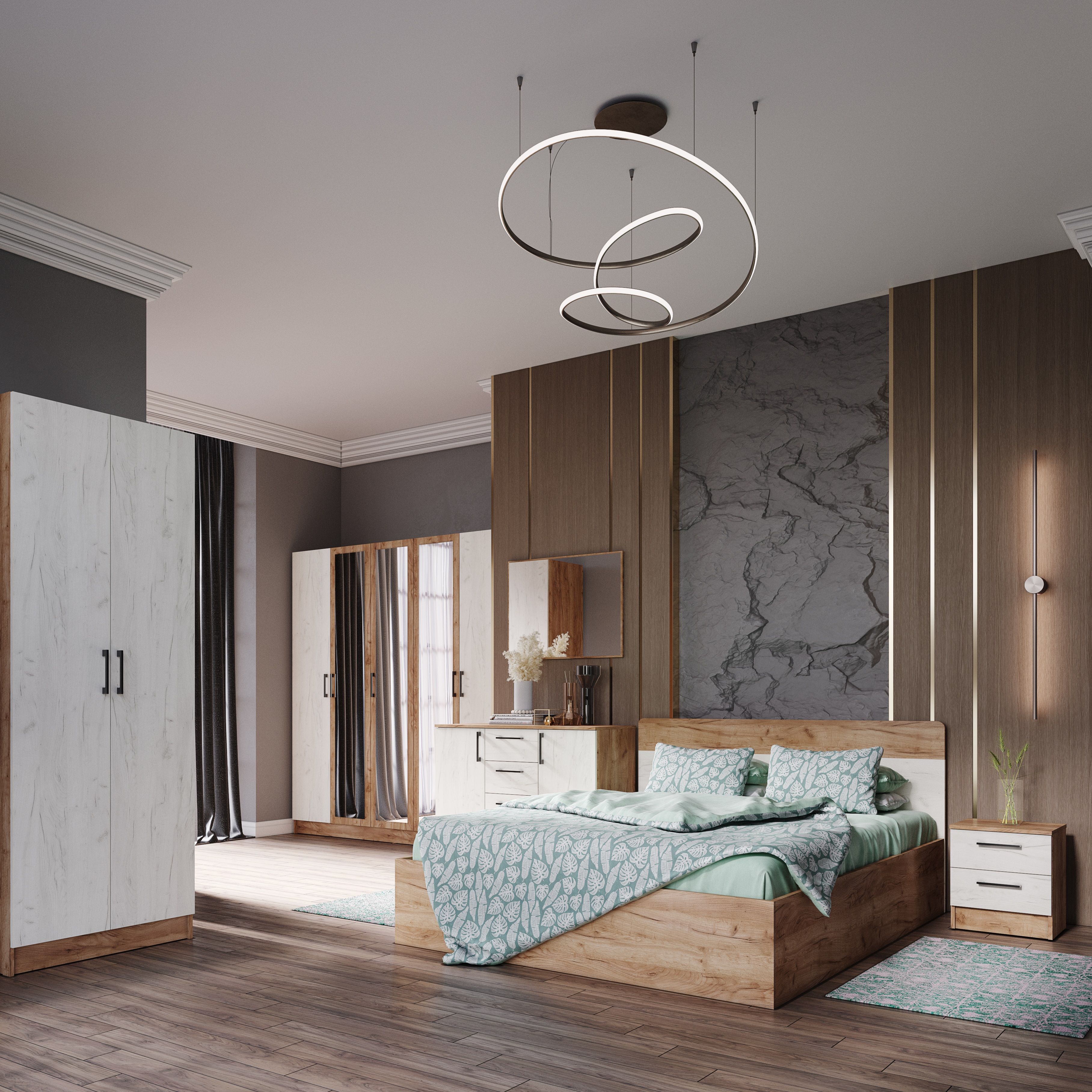 Тумба прикроватная Вегас 402х434х450 мм 2 ящ Дуб крафт табачный/Дуб крафт белый