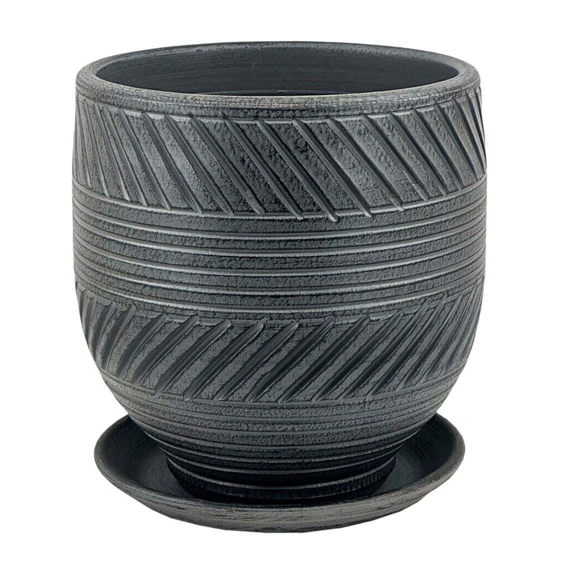 Горшок цветочный Страйп графит овал 16 см 2,5 л