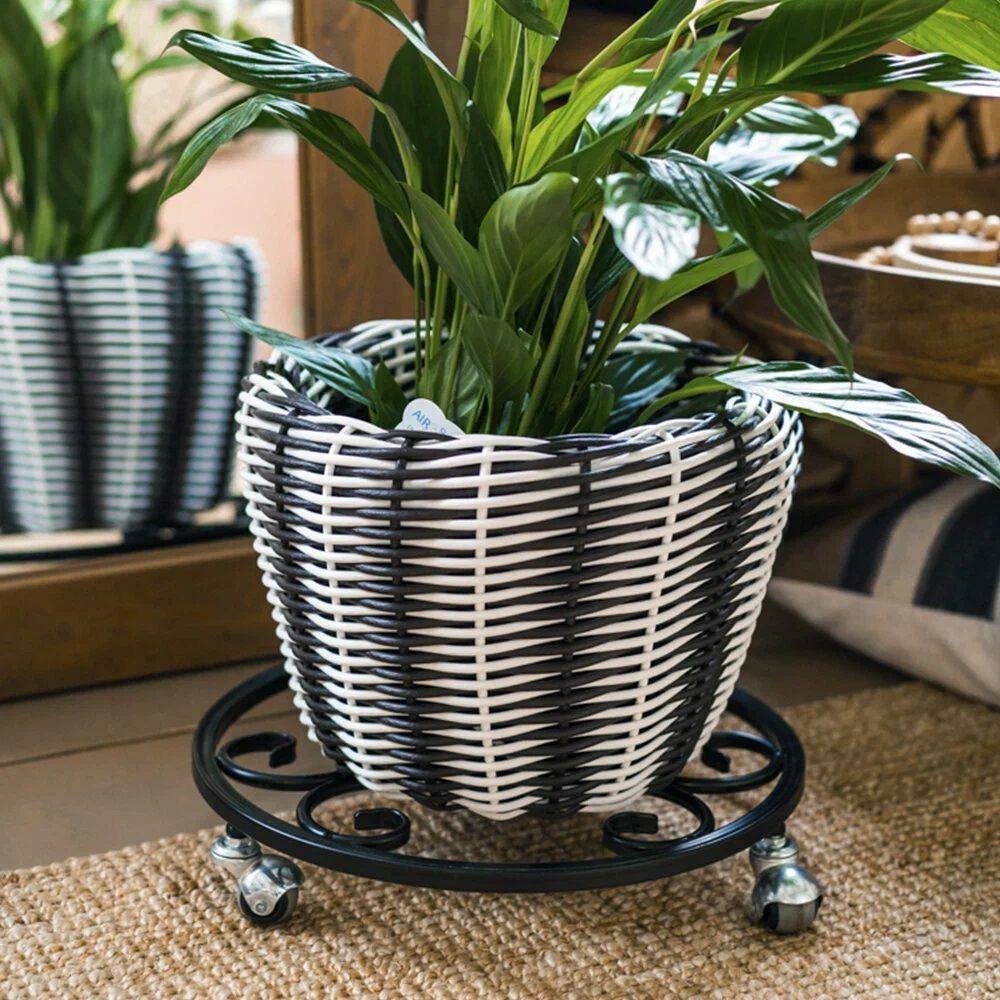 Подставка напольная на колесах 21-001B на 1 цветок черная 400х80 мм