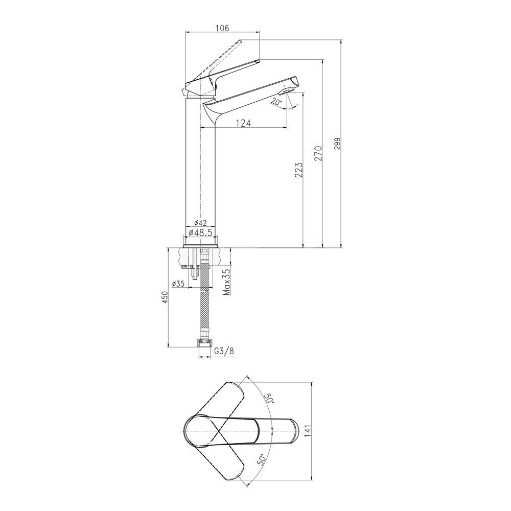 Смеситель для раковины Flavis однорычажный высокий