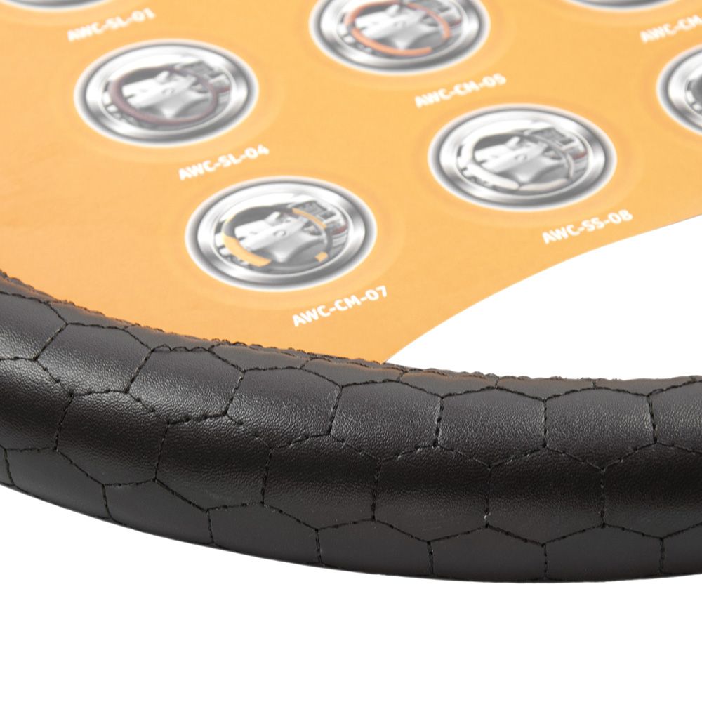 Оплетка на руль, искусственная кожа с тиснением, коричневая, 38 см / M