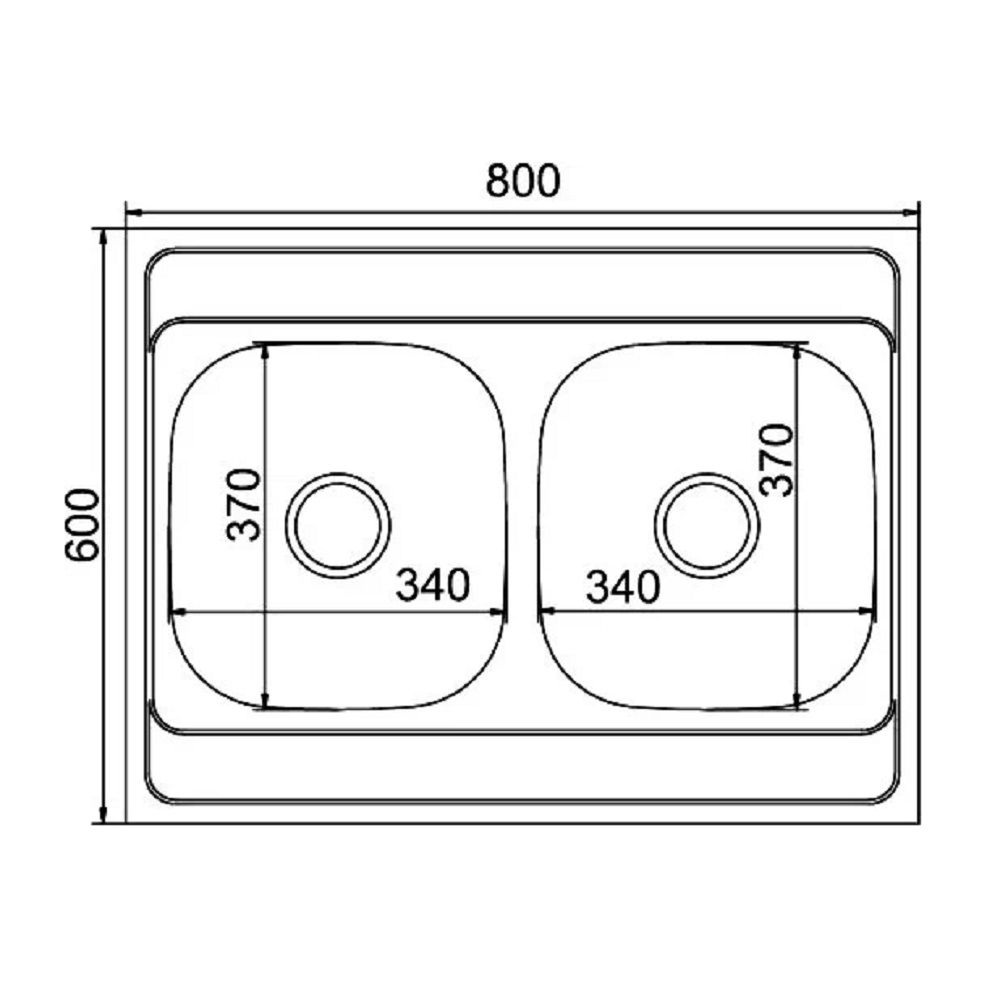 Мойка накладная 600 х 800 х 0,6 мм двойная нерж.MIXLine с сифоном