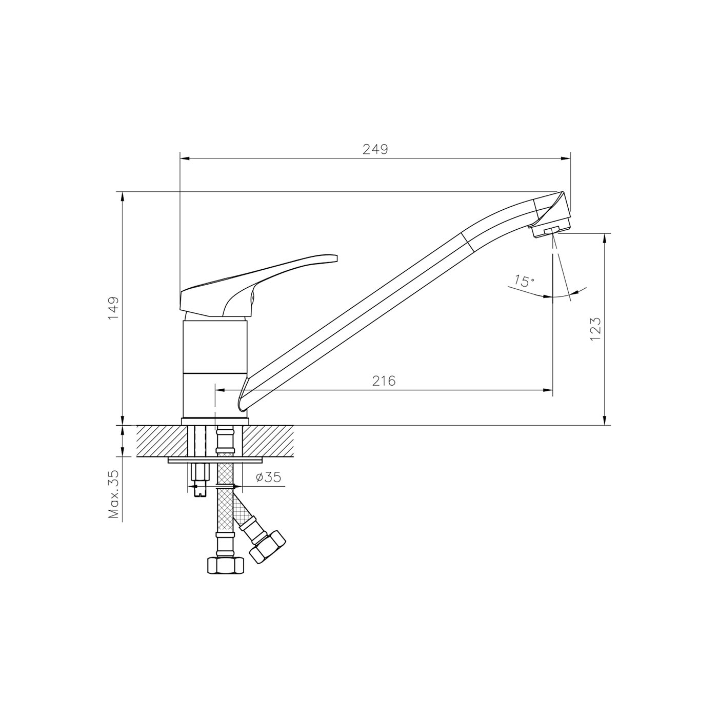Смеситель одноручный для кухни с поворотным изливом, хром DR21018