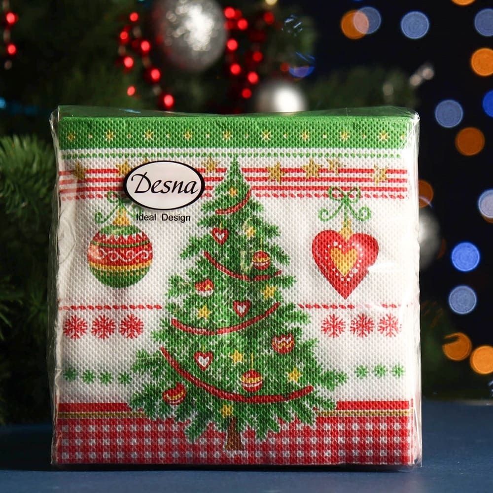 Салфетки бумажные Новогодняя ель 25х25 см 1 сл 40 шт Desna Design