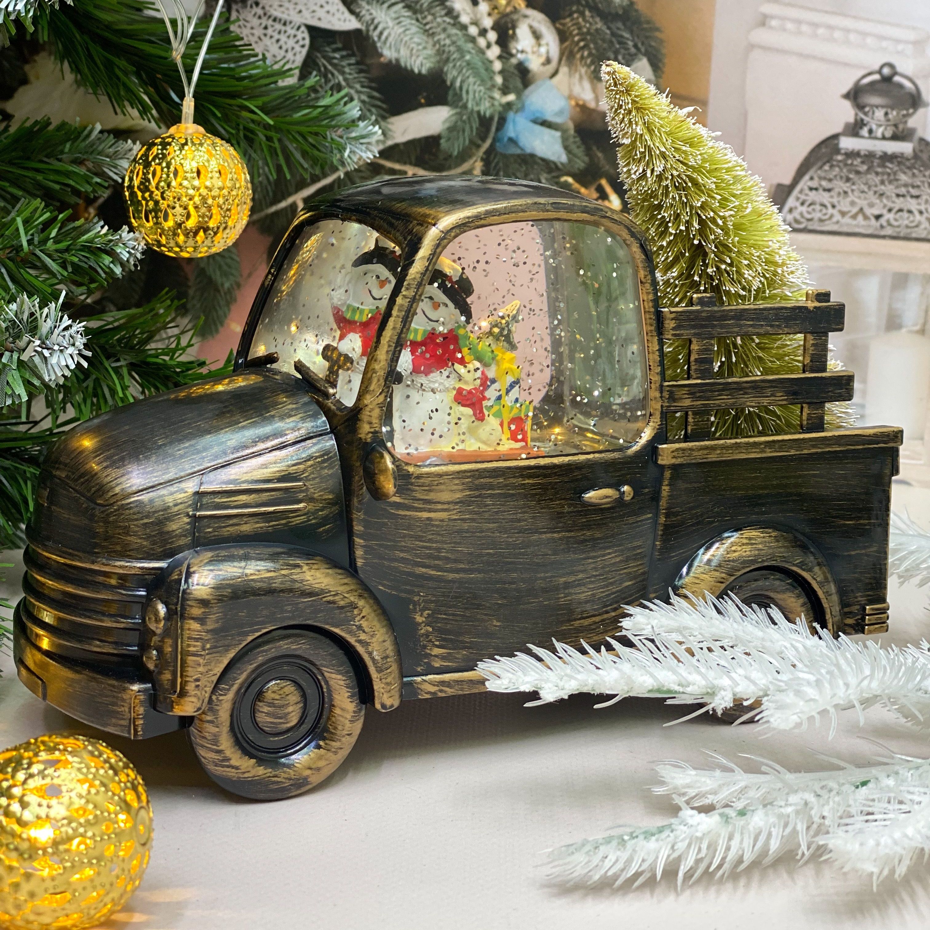 Светильник новогодний Пикап с елкой LED 24х13х11 см музыкальный 2024-8232