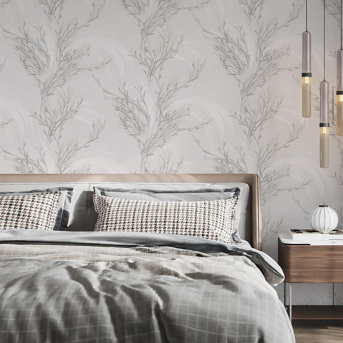 Обои AnturAGe Veresk AN9095-23 серые листья 1,06х10,05 м