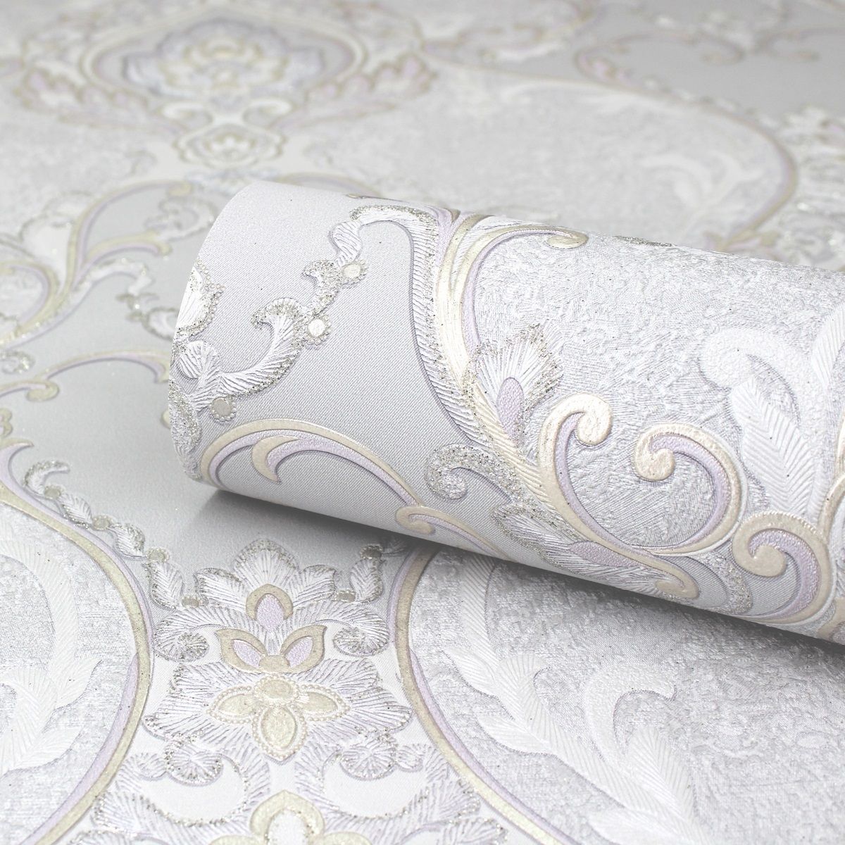 Обои Erismann Elegant 60686-03 серые, сиреневые с золотом вензель 1,06х10,05 м