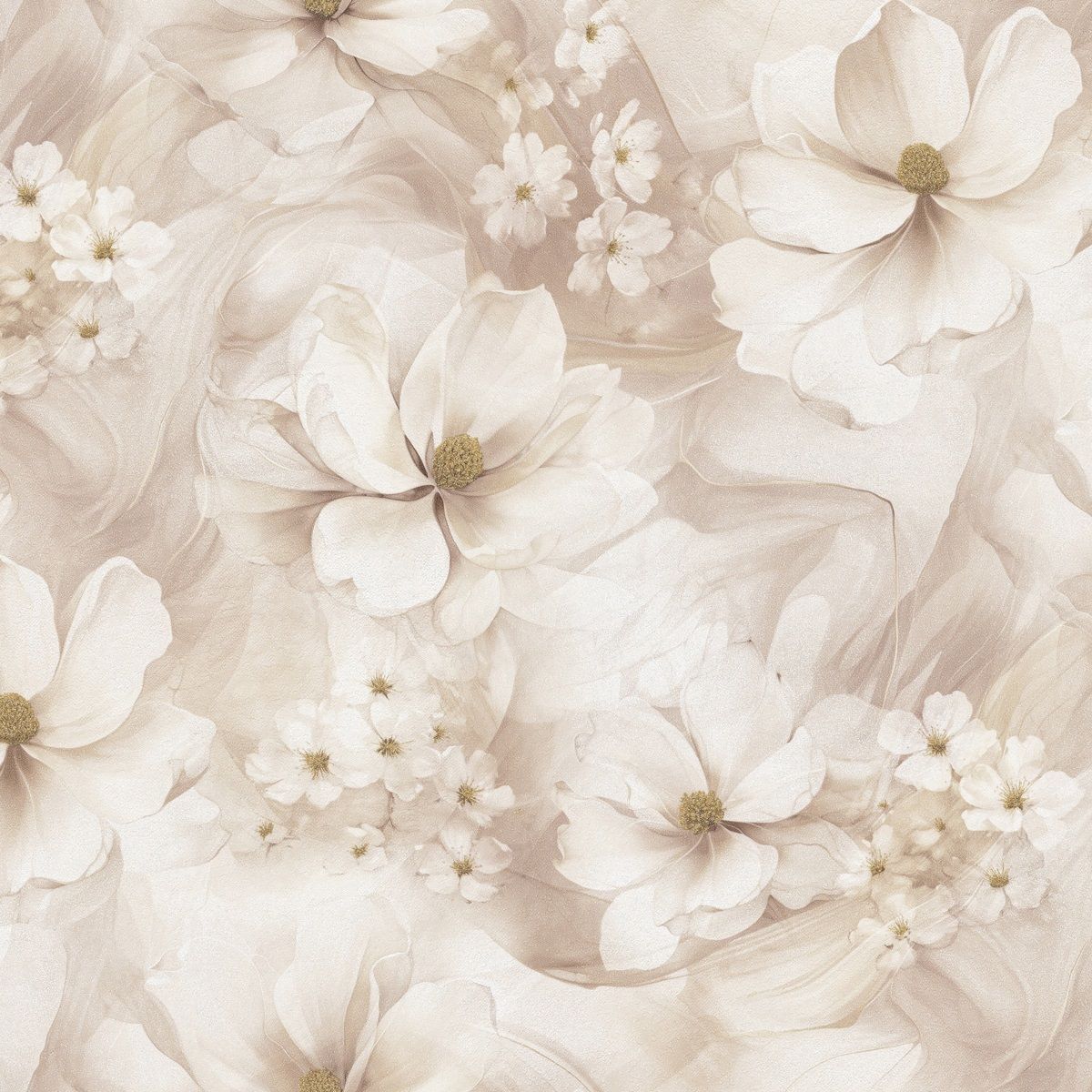 Обои BelVinil Апрель 10-1053-61 бежевые цветы средние 1,06х10,05 м