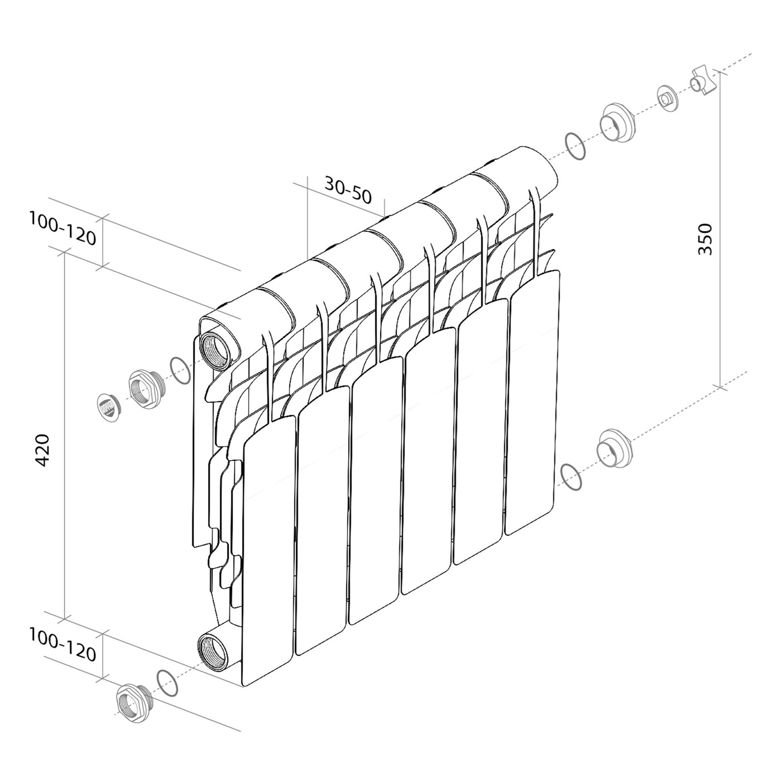 Радиатор алюминиевый Royal Thermo Revolution 350-80 6 секций