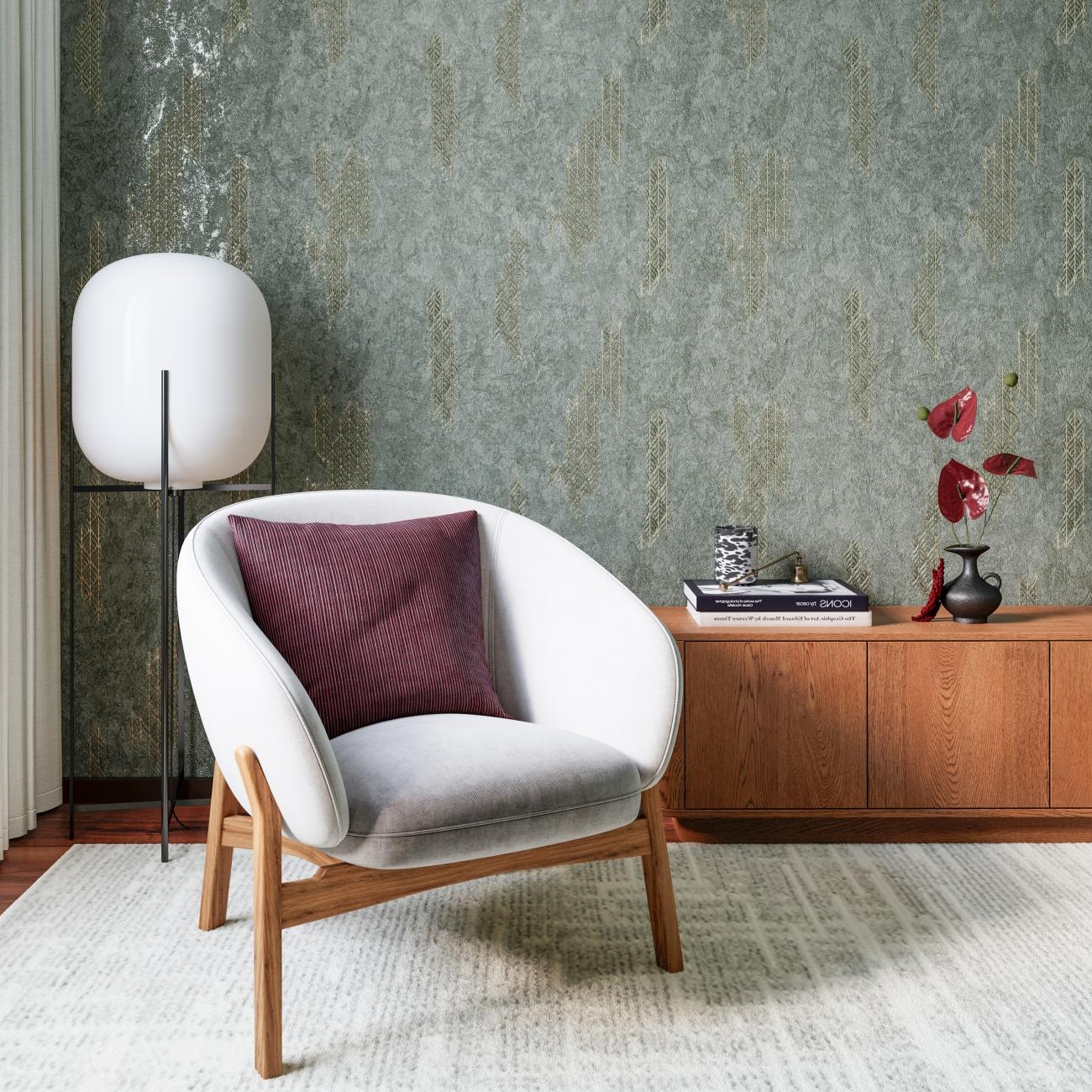 Обои Palitra Home Эврика HC72724-77 зеленые орнамент 1,06х10,05 м
