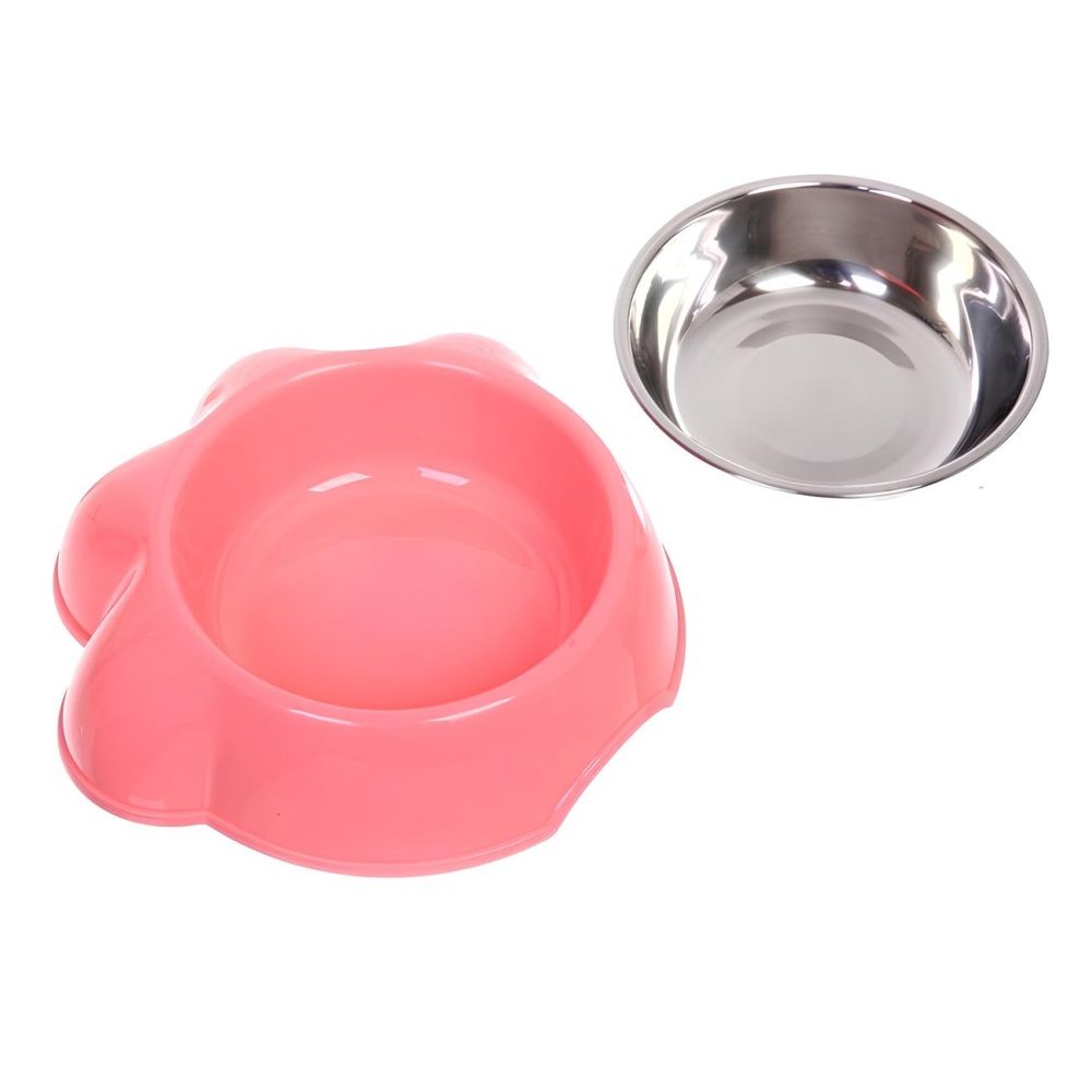 Миска пластиковая с металлической чашкой Лапка 21х6,5 см розовая