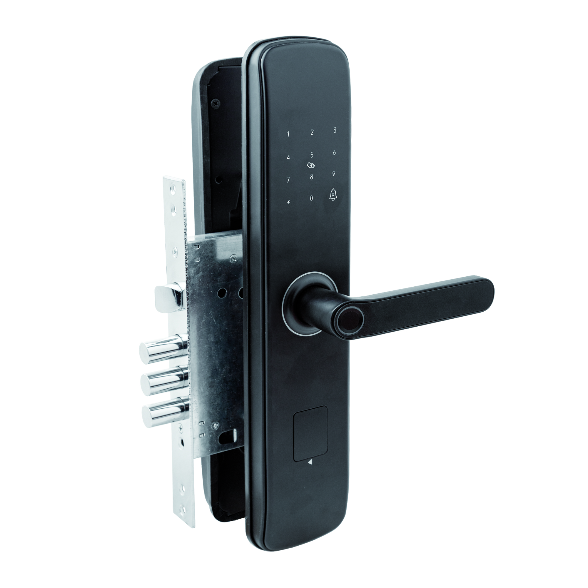 Замок врезной электромеханический с ручкой Apecs Smart SL-3211-68.85/8001-BLM черный