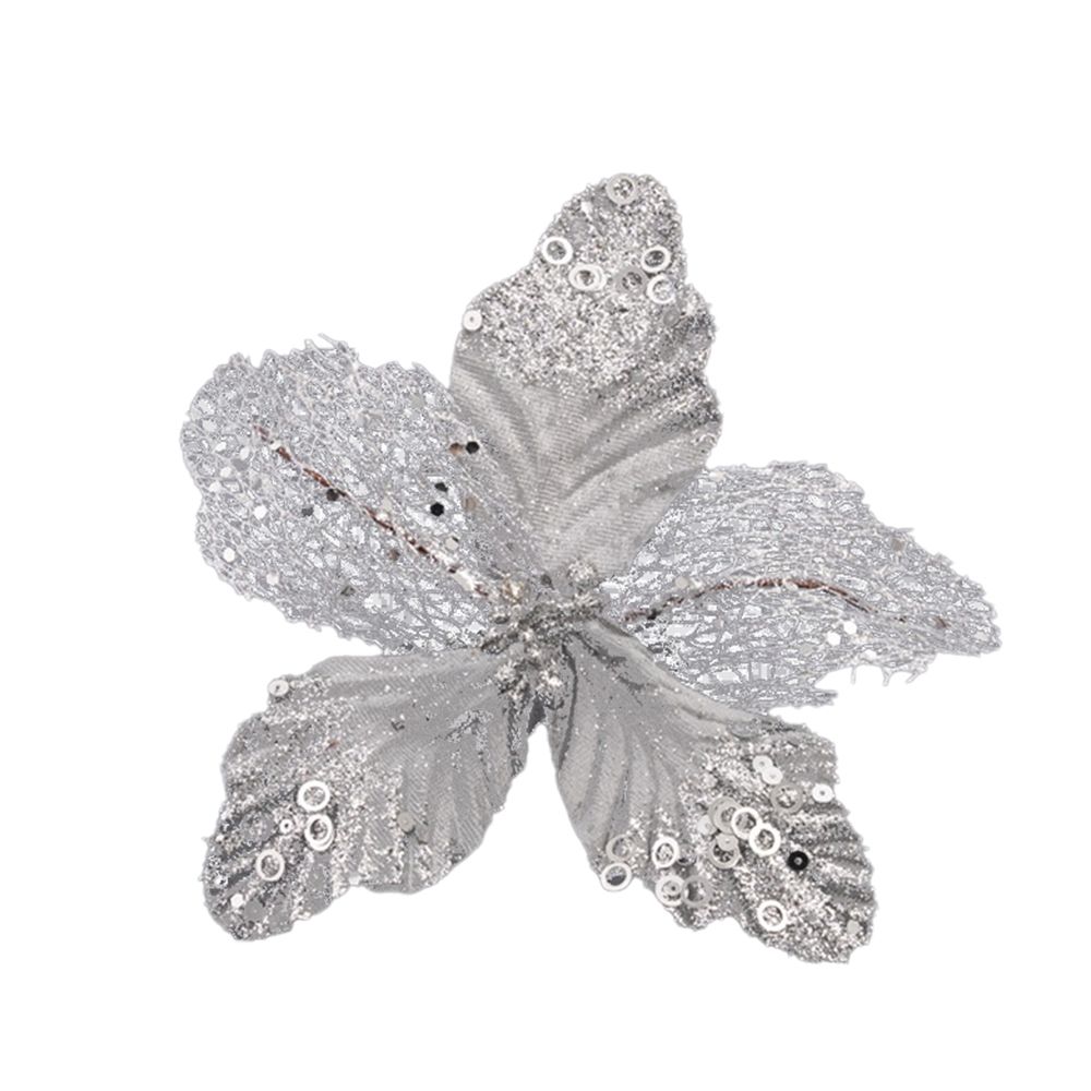 Украшение новогоднее Моя Елочка Пуансеттия 18х20 см серебро 2024-8323