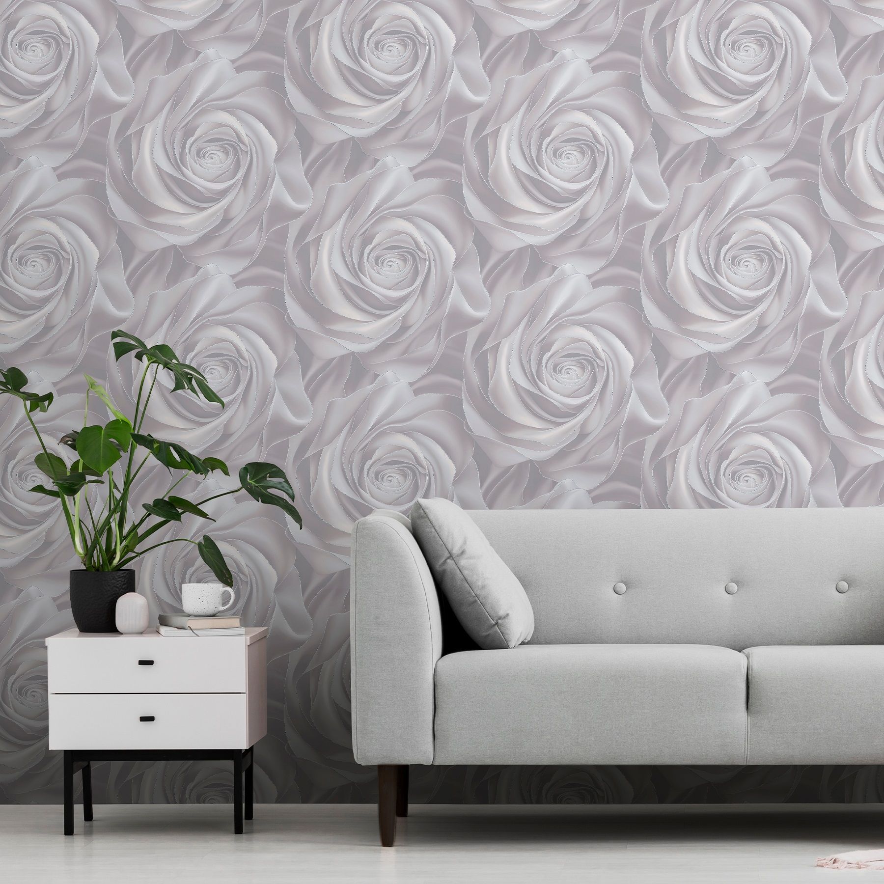 Обои Victoria Stenova Euforia 589296 серые цветок крупный, роза 1,06х10 м