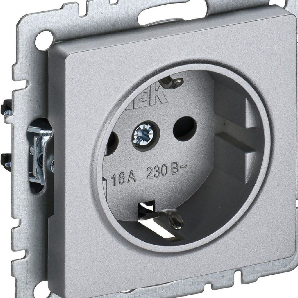 Розетка 1-местная Brite РС14-1-0-БрА 16А с заземлением с защитными шторками IEK BR-R14-16-K47 алюминий