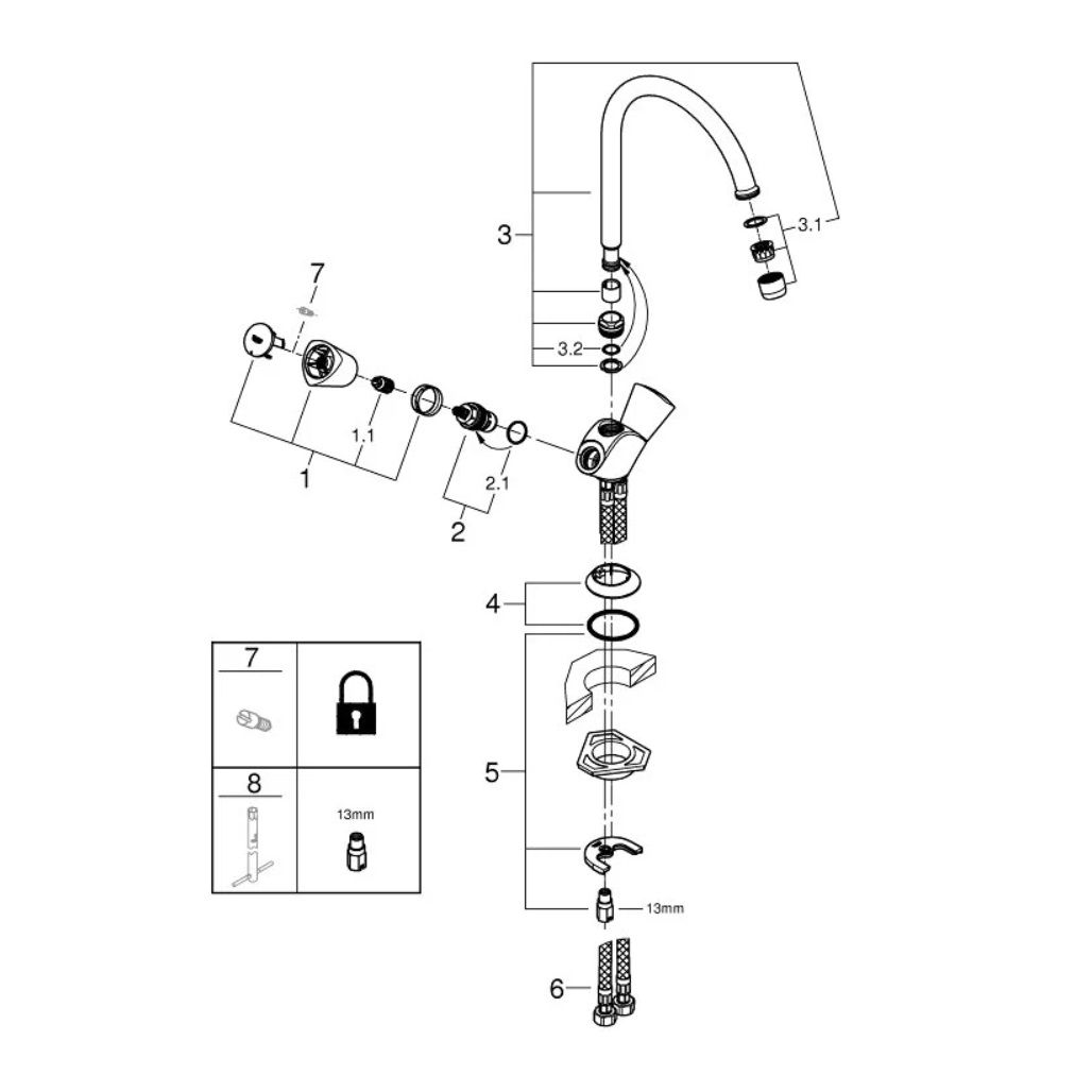 Смеситель Costa S смес.для/кухни повор. нос г/п 3/8 S 31819001